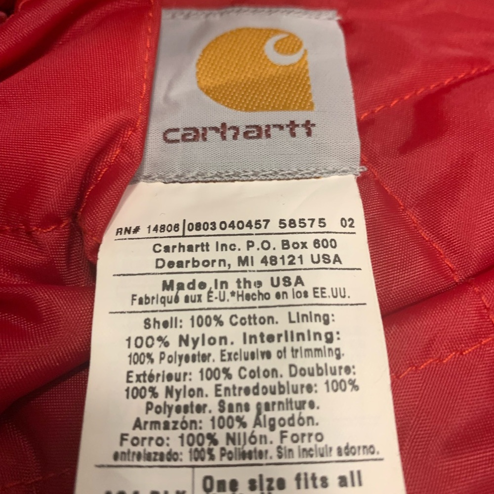 Carhartt Adult Duck Quilt hood Black with Red lining workwear one size Made USA - Picture 8 of 8